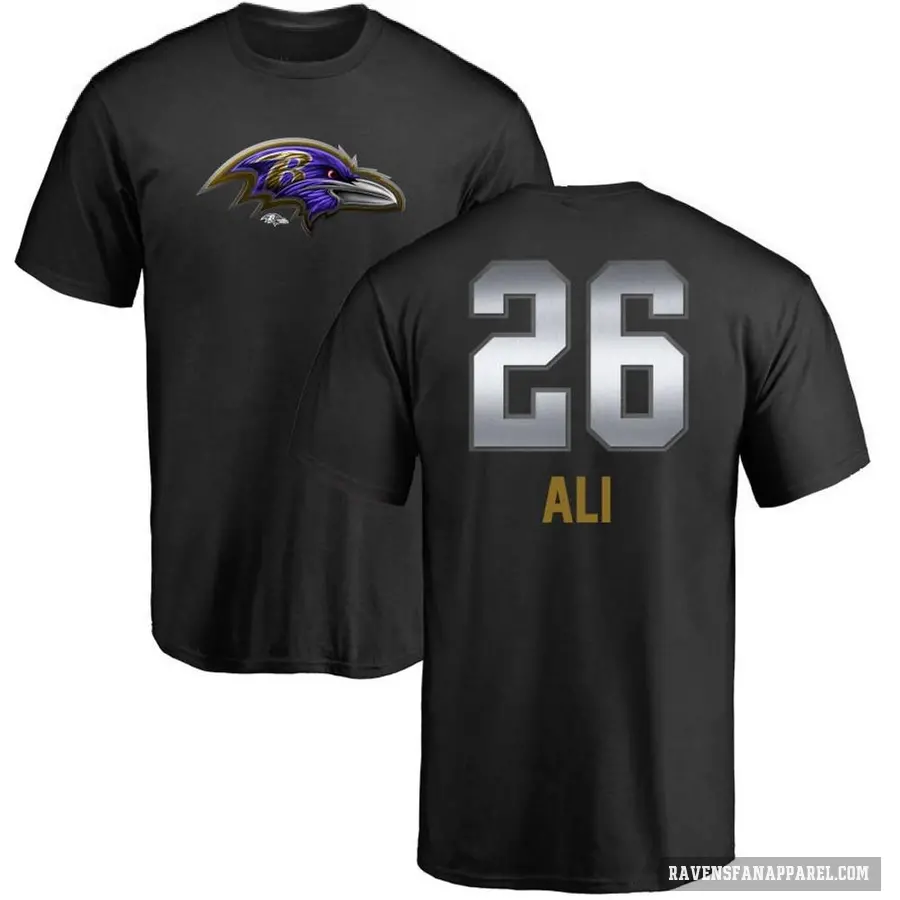 Men's ＃26 Rasheen Ali Baltimore Ravens Black Midnight Mascot T-Shirt