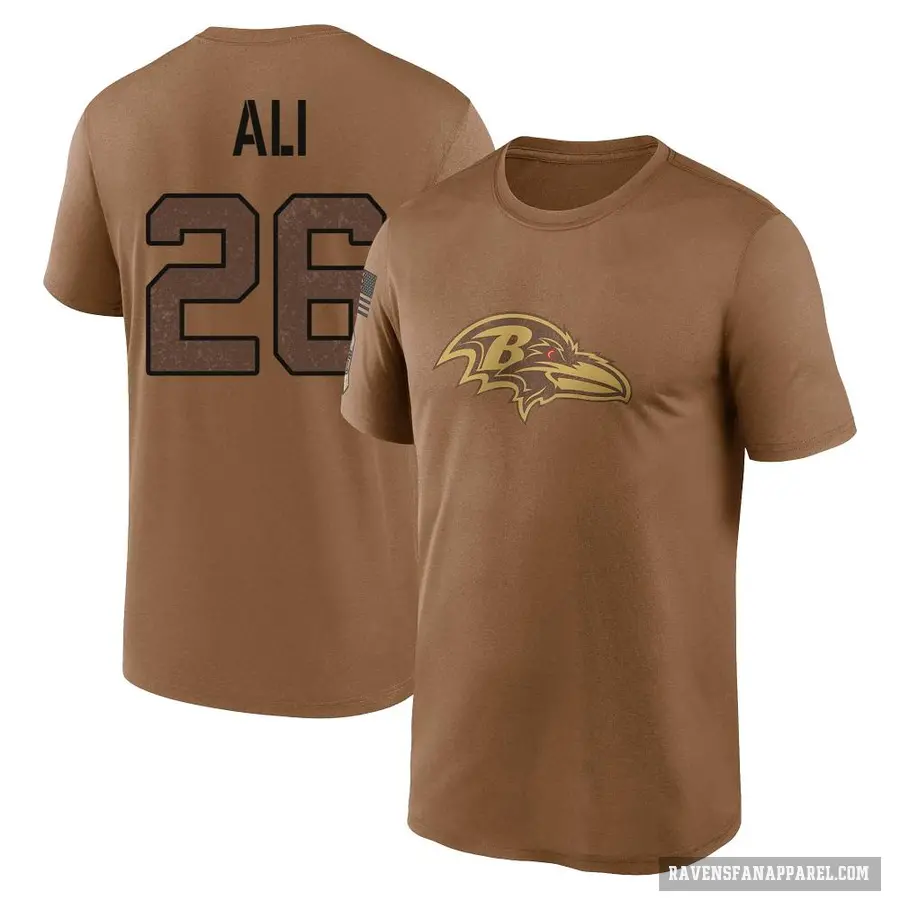 Men's ＃26 Rasheen Ali Baltimore Ravens Brown 2023 Salute To Service Performance T-Shirt