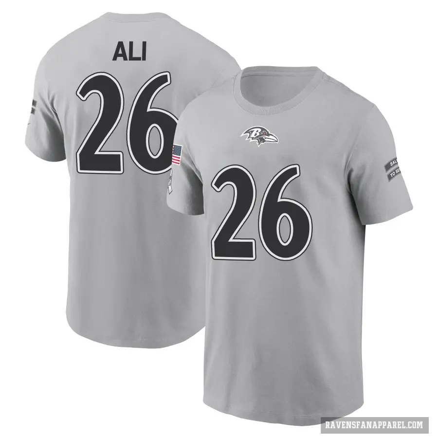 Men's ＃26 Rasheen Ali Baltimore Ravens Gray 2024 Salute to Service T-Shirt