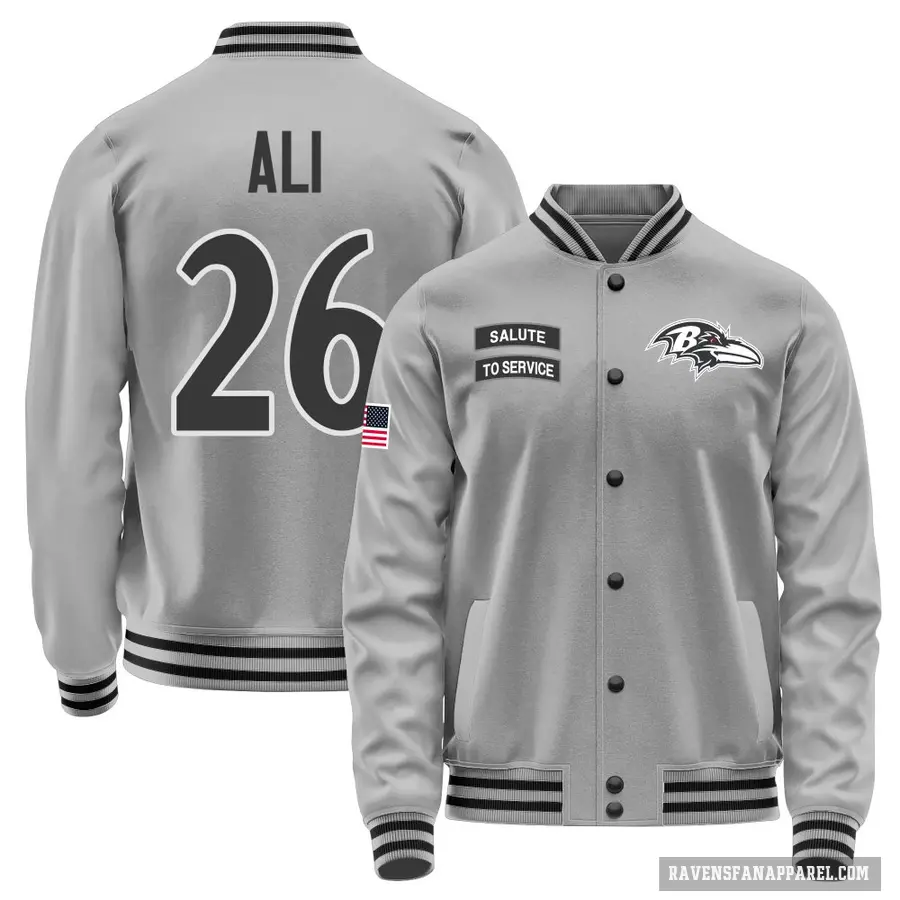 Men's ＃26 Rasheen Ali Baltimore Ravens Gray Salute to Service Performance Jacket