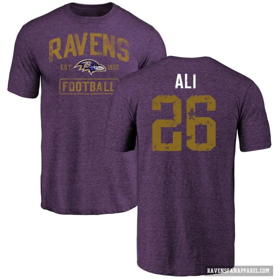 Men's ＃26 Rasheen Ali Baltimore Ravens Purple Distressed T-Shirt