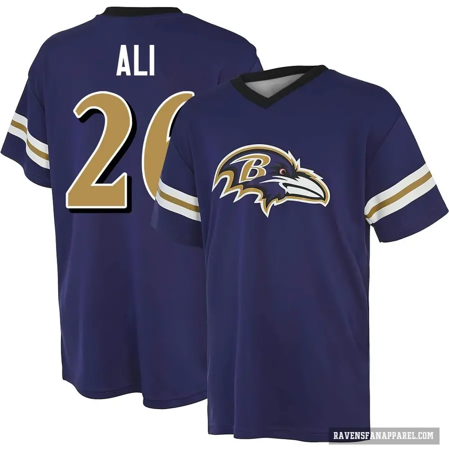 Men's ＃26 Rasheen Ali Baltimore Ravens Purple Game Day V-Neck T-Shirt