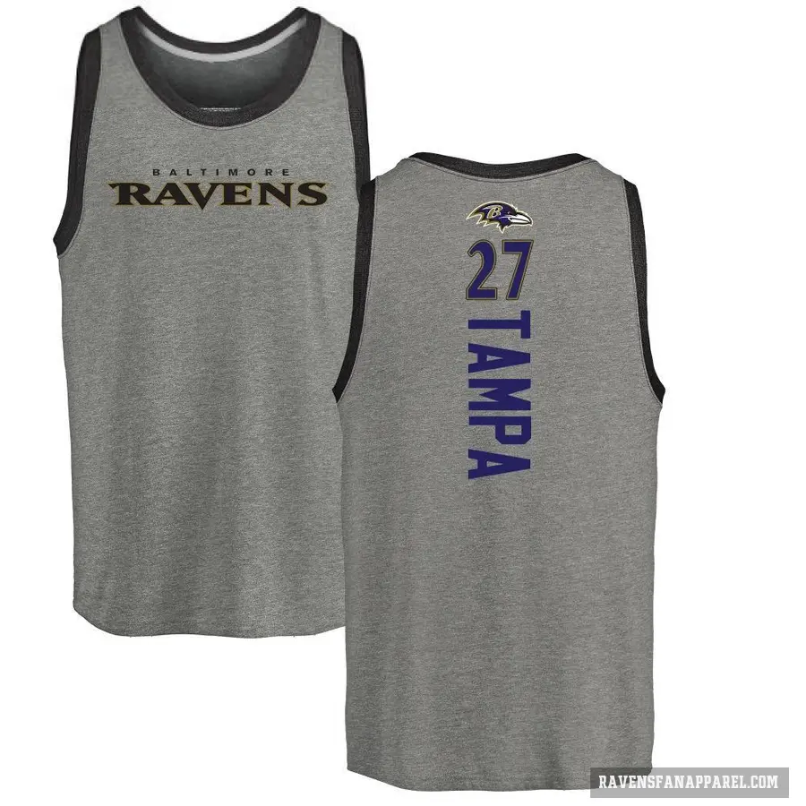 Men's ＃27 T.J. Tampa Baltimore Ravens Ash Backer Tank Top