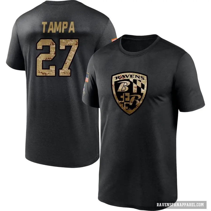 Men's ＃27 T.J. Tampa Baltimore Ravens Black 2020 Salute To Service Performance T-Shirt