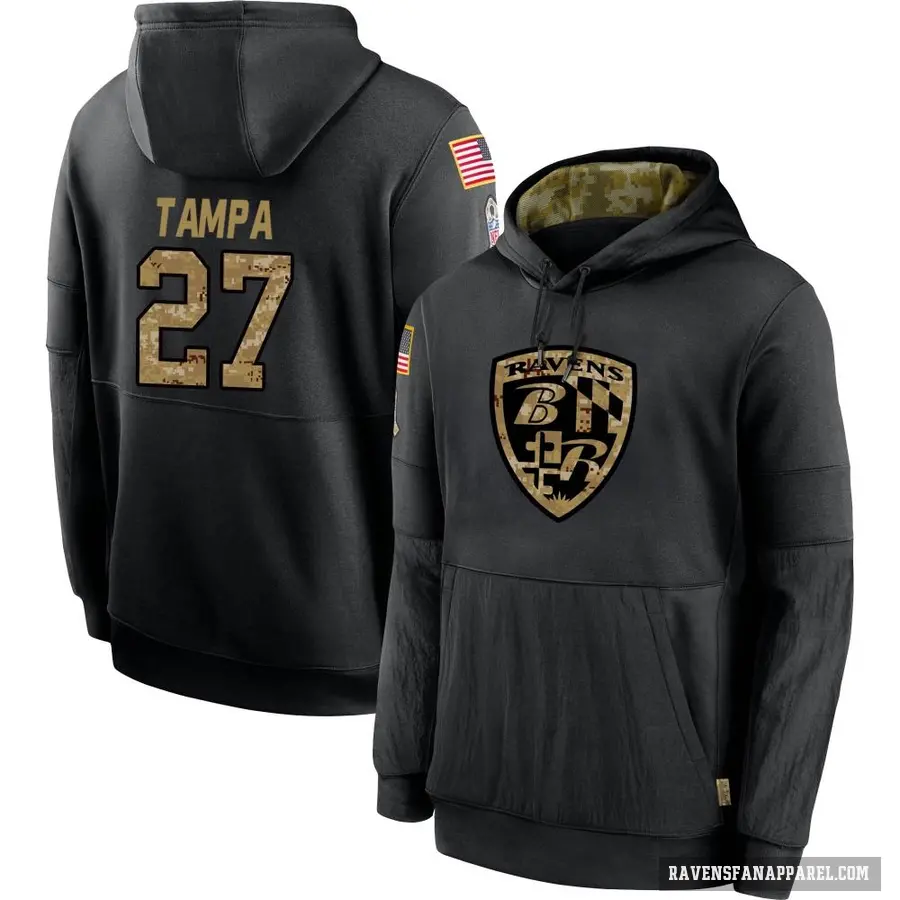 Men's ＃27 T.J. Tampa Baltimore Ravens Black 2020 Salute to Service Sideline Performance Pullover Hoodie