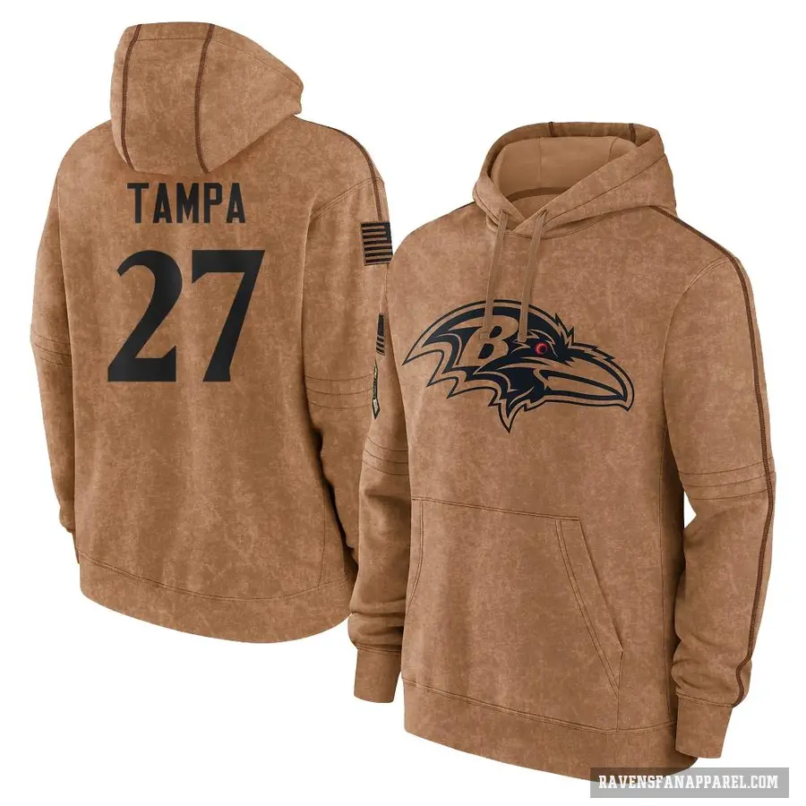 Men's ＃27 T.J. Tampa Baltimore Ravens Brown 2023 Salute To Service Club Pullover Hoodie