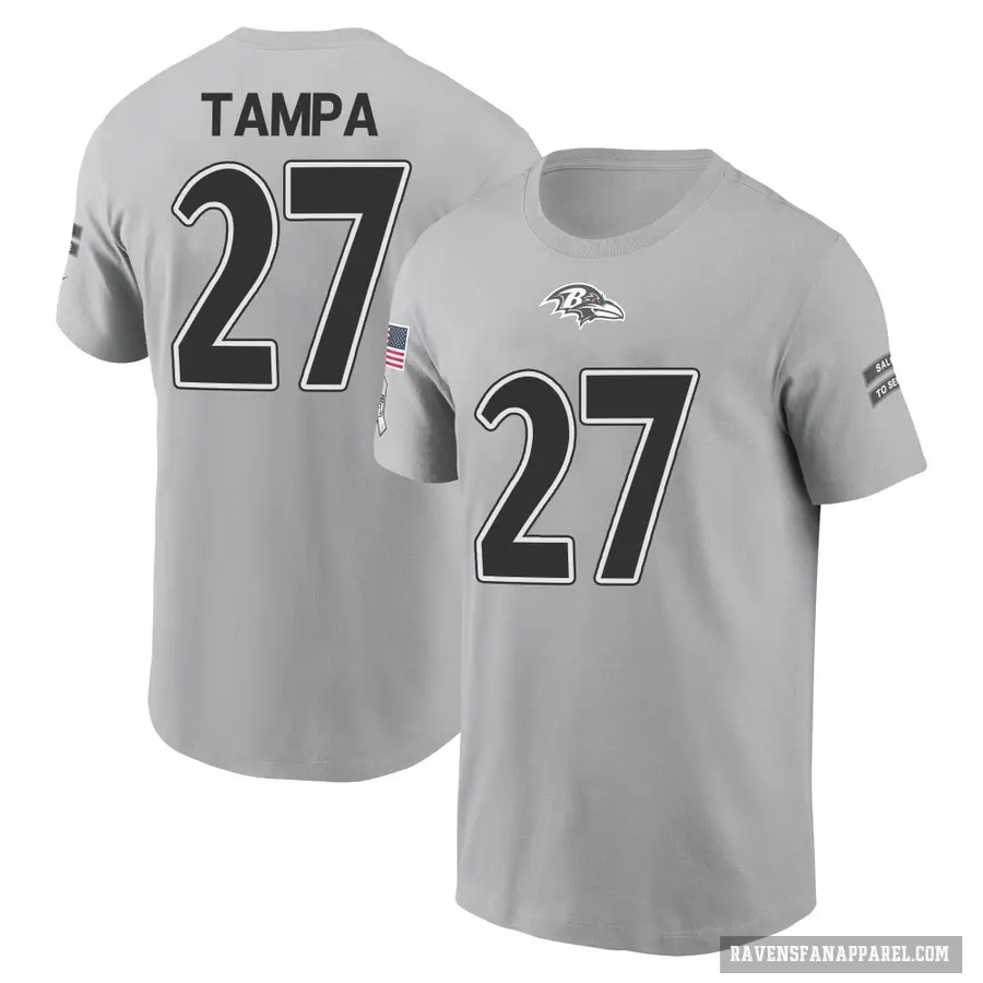 Men's ＃27 T.J. Tampa Baltimore Ravens Gray 2024 Salute to Service T-Shirt