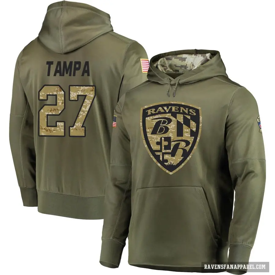 Men's ＃27 T.J. Tampa Baltimore Ravens Olive Salute to Service Pullover Hoodie