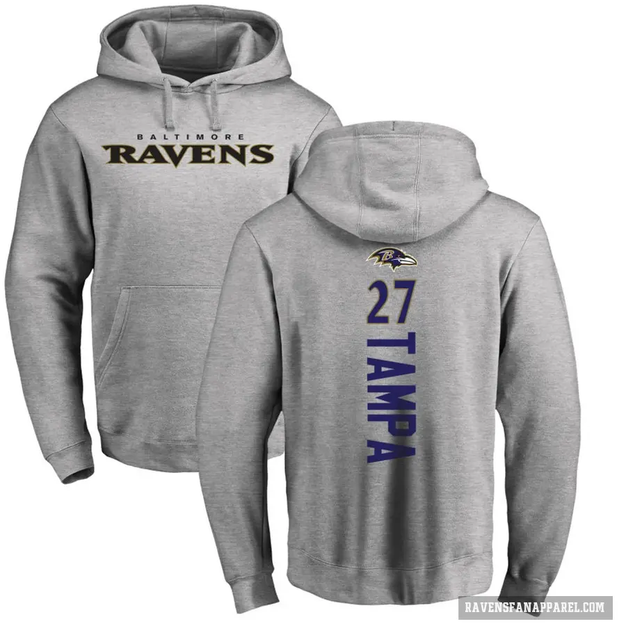 Men's ＃27 T.J. Tampa Baltimore Ravens Pro Line Ash Backer Pullover Hoodie