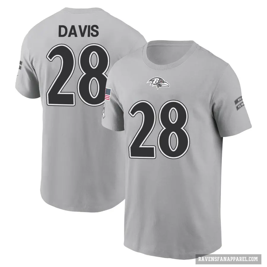 Men's ＃28 Mike Davis Baltimore Ravens Gray 2024 Salute to Service T-Shirt