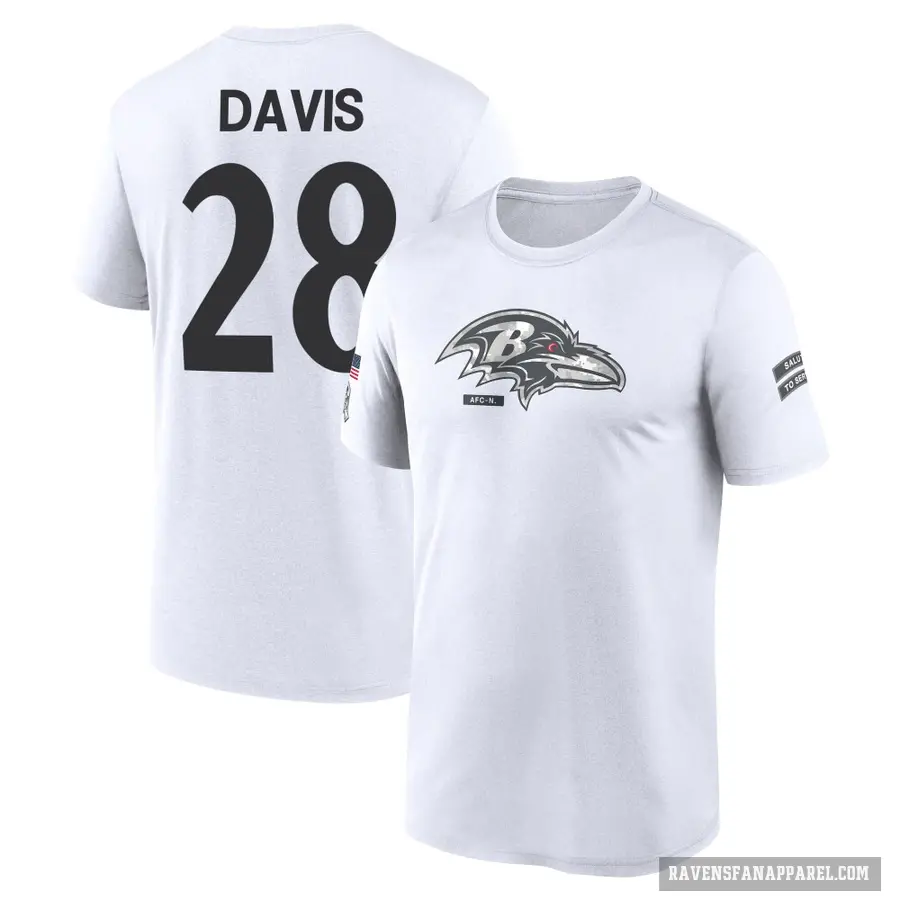 Men's ＃28 Mike Davis Baltimore Ravens White 2024 Salute to Service Performance T-Shirt