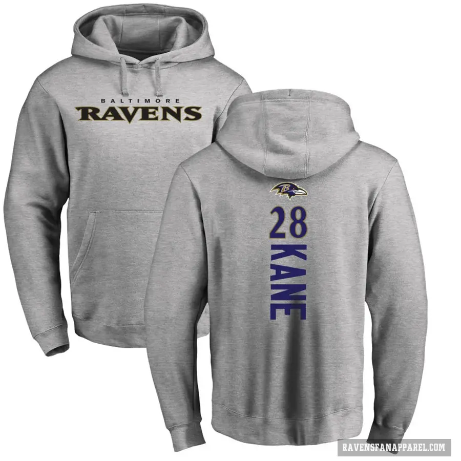 Men's ＃28 Sanoussi Kane Baltimore Ravens Pro Line Ash Backer Pullover Hoodie