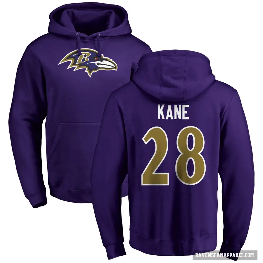 Men's ＃28 Sanoussi Kane Baltimore Ravens Purple Pro Line by Branded Name & Number Logo Pullover Hoodie