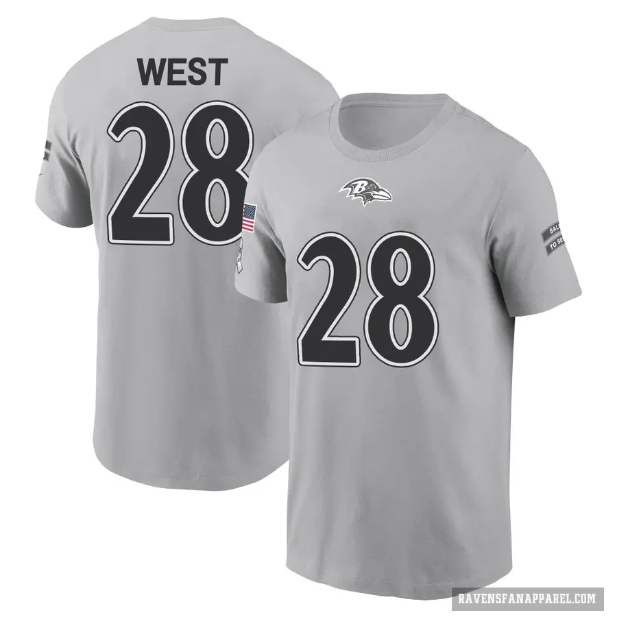 Men's ＃28 Terrance West Baltimore Ravens Gray 2024 Salute to Service T-Shirt