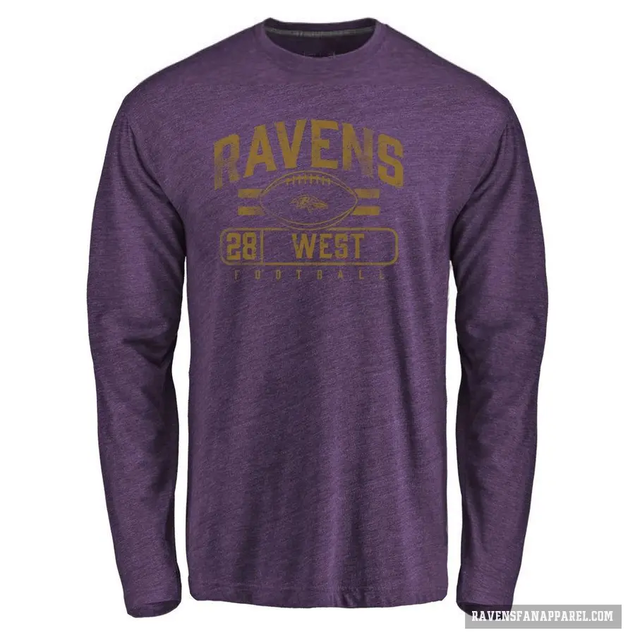 Men's ＃28 Terrance West Baltimore Ravens Purple Flanker Long Sleeve T-Shirt