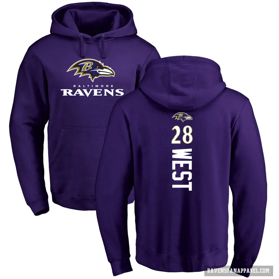 Men's ＃28 Terrance West Baltimore Ravens Purple Pro Line by Branded Backer Pullover Hoodie