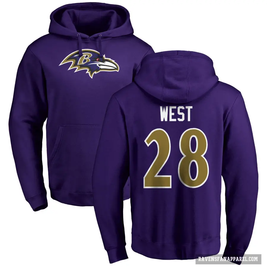 Men's ＃28 Terrance West Baltimore Ravens Purple Pro Line by Branded Name & Number Logo Pullover Hoodie