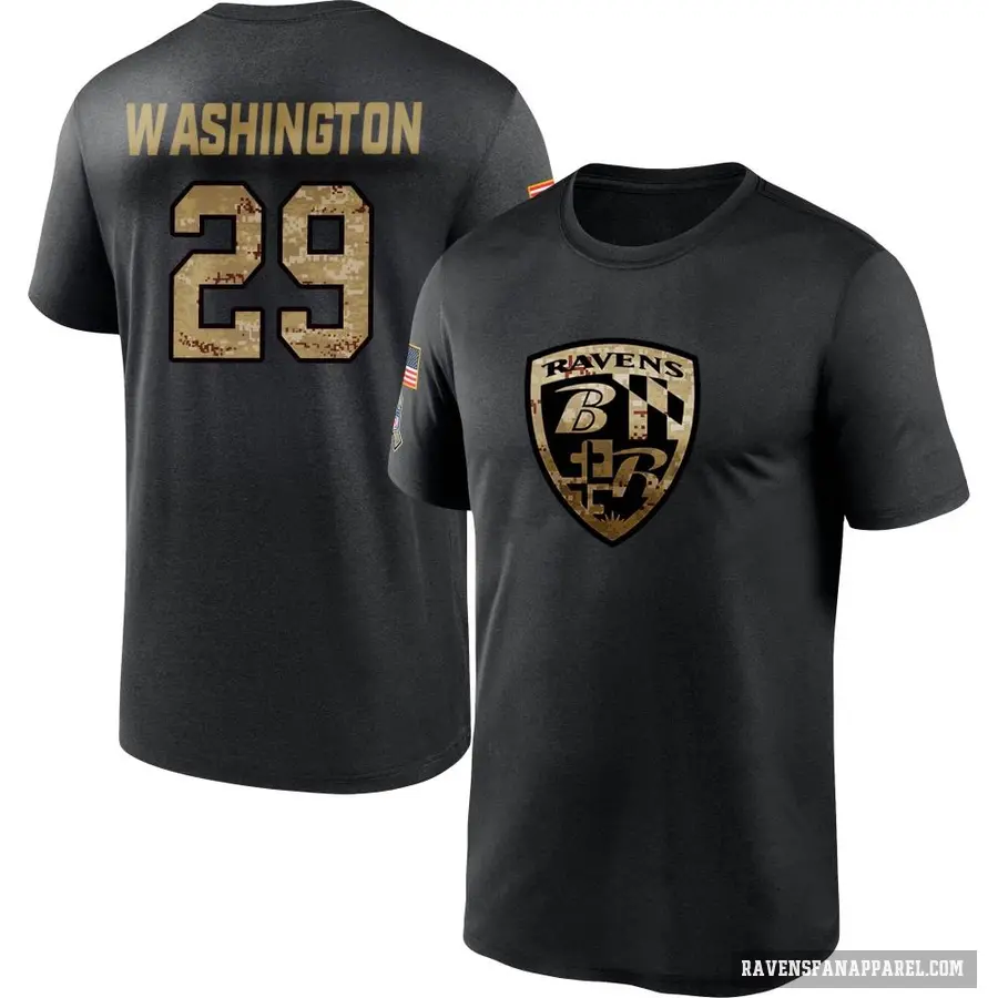 Men's ＃29 Ar'Darius Washington Baltimore Ravens Black 2020 Salute To Service Performance T-Shirt