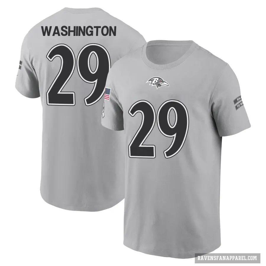 Men's ＃29 Ar'Darius Washington Baltimore Ravens Gray 2024 Salute to Service T-Shirt