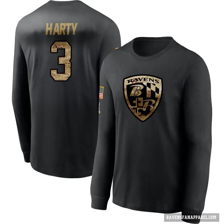 Men's ＃3 Deonte Harty Baltimore Ravens Black 2020 Salute To Service Sideline Performance Long Sleeve T-Shirt