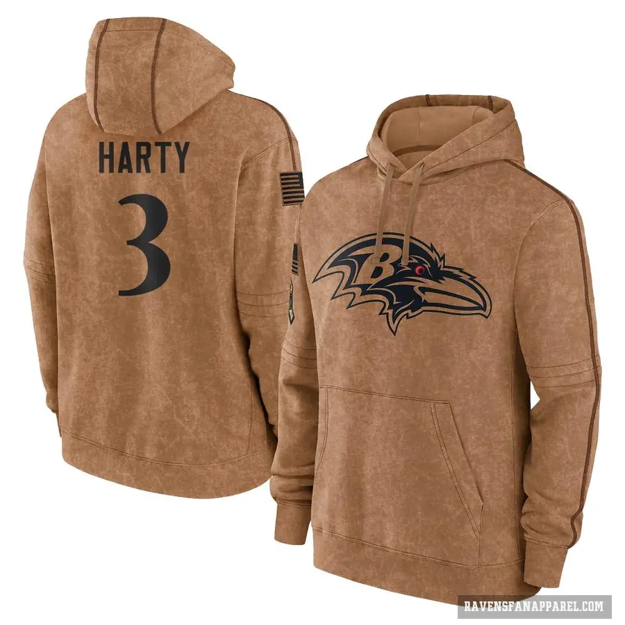 Men's ＃3 Deonte Harty Baltimore Ravens Brown 2023 Salute To Service Club Pullover Hoodie