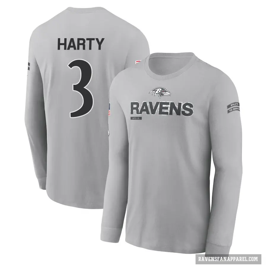 Men's ＃3 Deonte Harty Baltimore Ravens Gray 2024 Salute to Service Long Sleeve T-Shirt