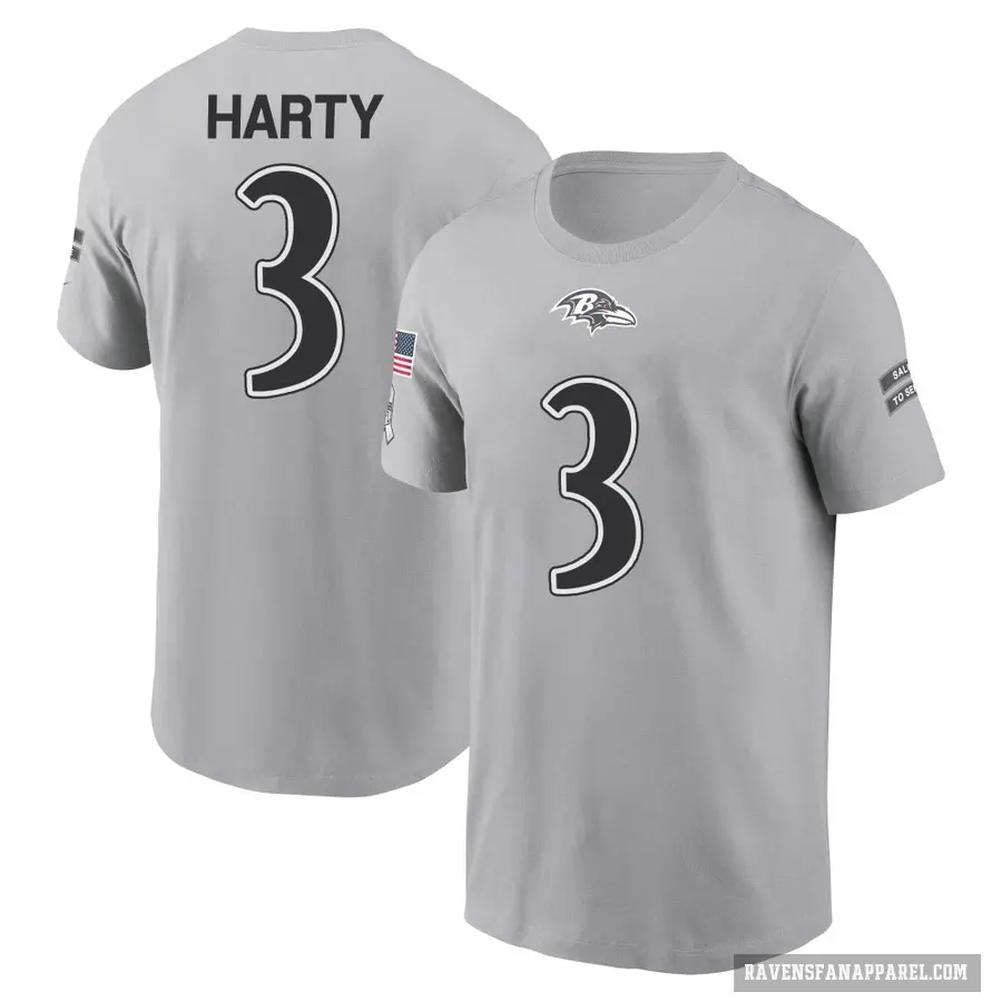 Men's ＃3 Deonte Harty Baltimore Ravens Gray 2024 Salute to Service T-Shirt