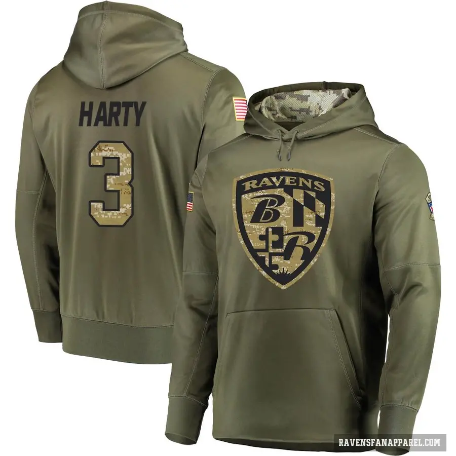 Men's ＃3 Deonte Harty Baltimore Ravens Olive Salute to Service Pullover Hoodie