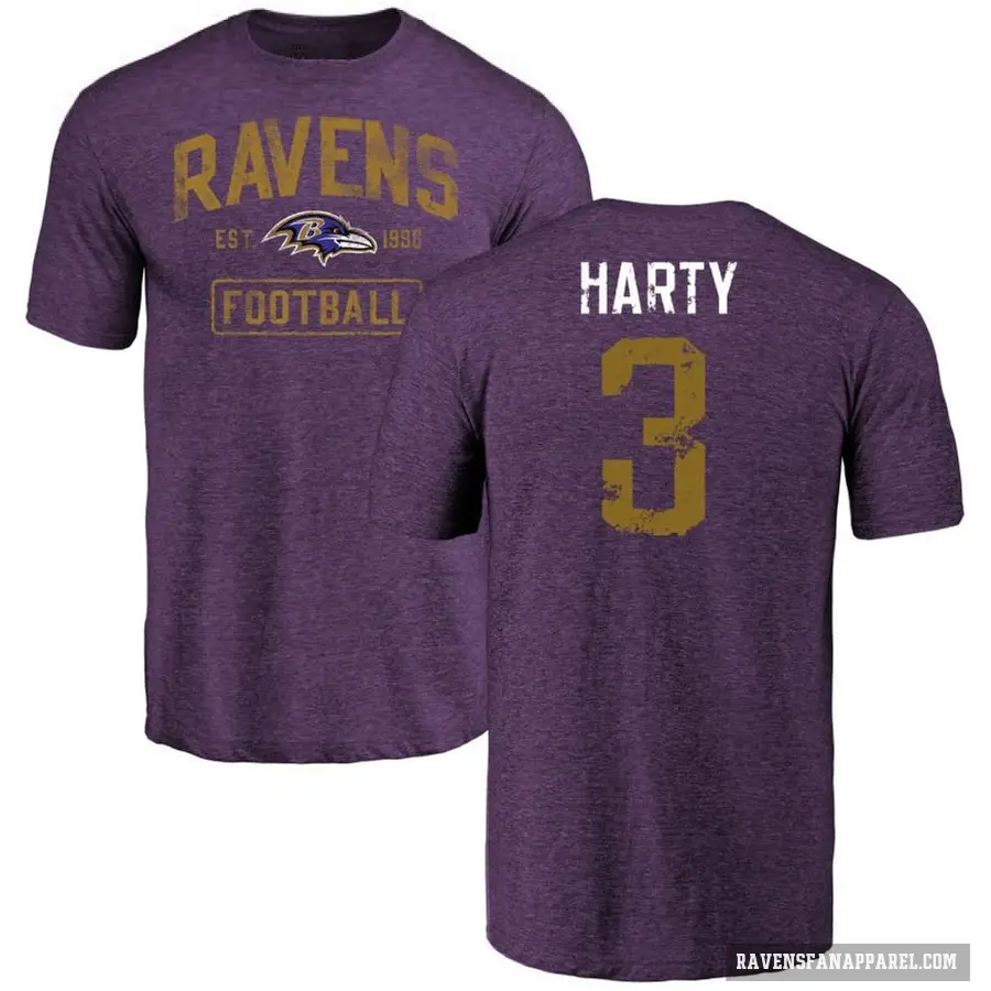 Men's ＃3 Deonte Harty Baltimore Ravens Purple Distressed T-Shirt