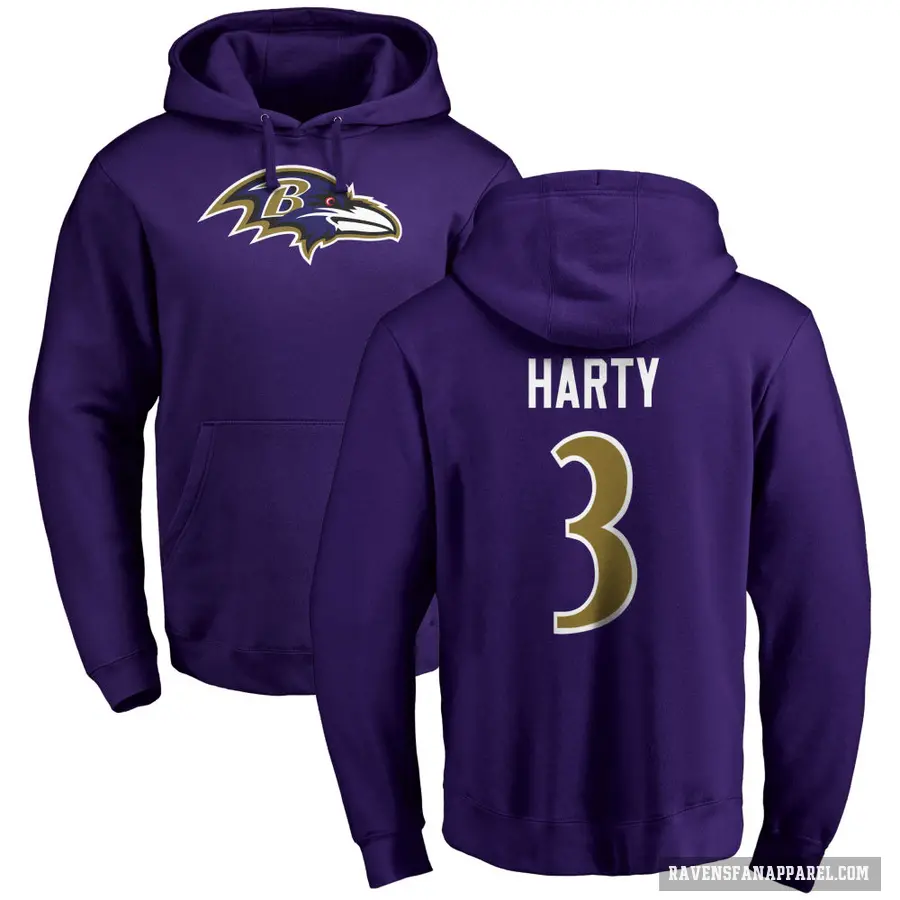 Men's ＃3 Deonte Harty Baltimore Ravens Purple Pro Line by Branded Name & Number Logo Pullover Hoodie