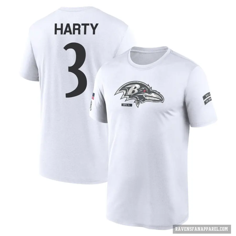 Men's ＃3 Deonte Harty Baltimore Ravens White 2024 Salute to Service Performance T-Shirt