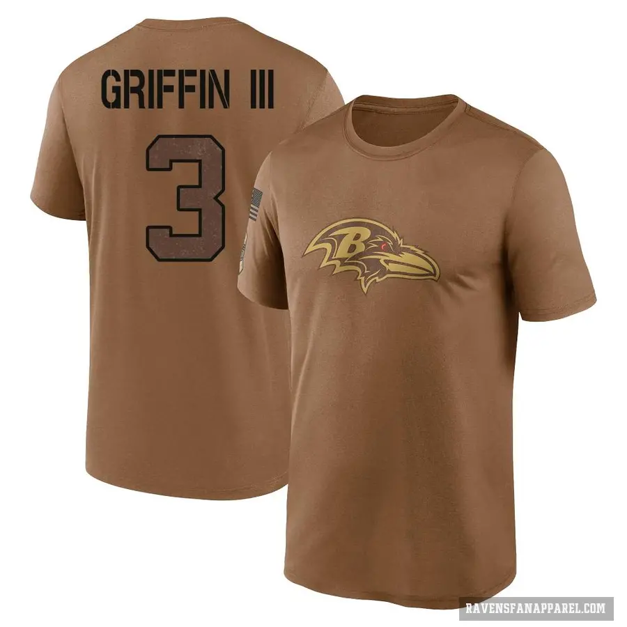 Men's ＃3 Robert Griffin III Baltimore Ravens Brown 2023 Salute To Service Performance T-Shirt