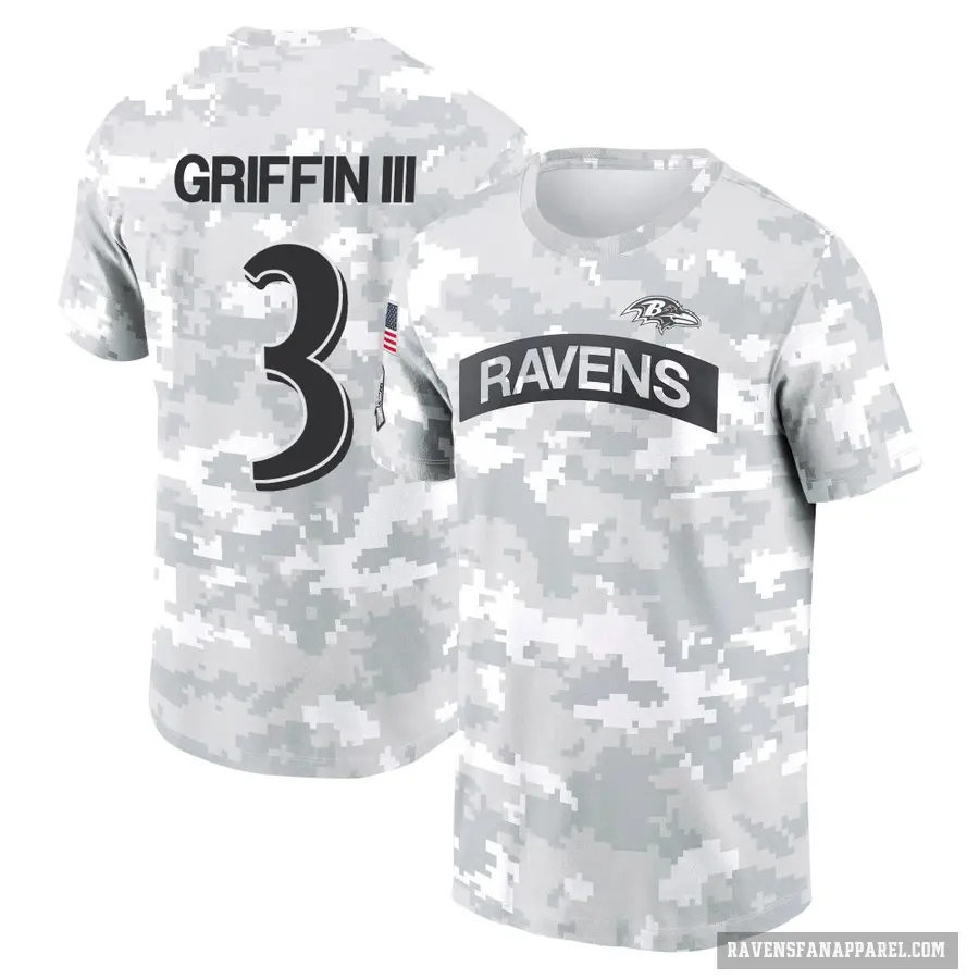 Men's ＃3 Robert Griffin III Baltimore Ravens Camo Arctic 2024 Salute to Service Performance T-Shirt