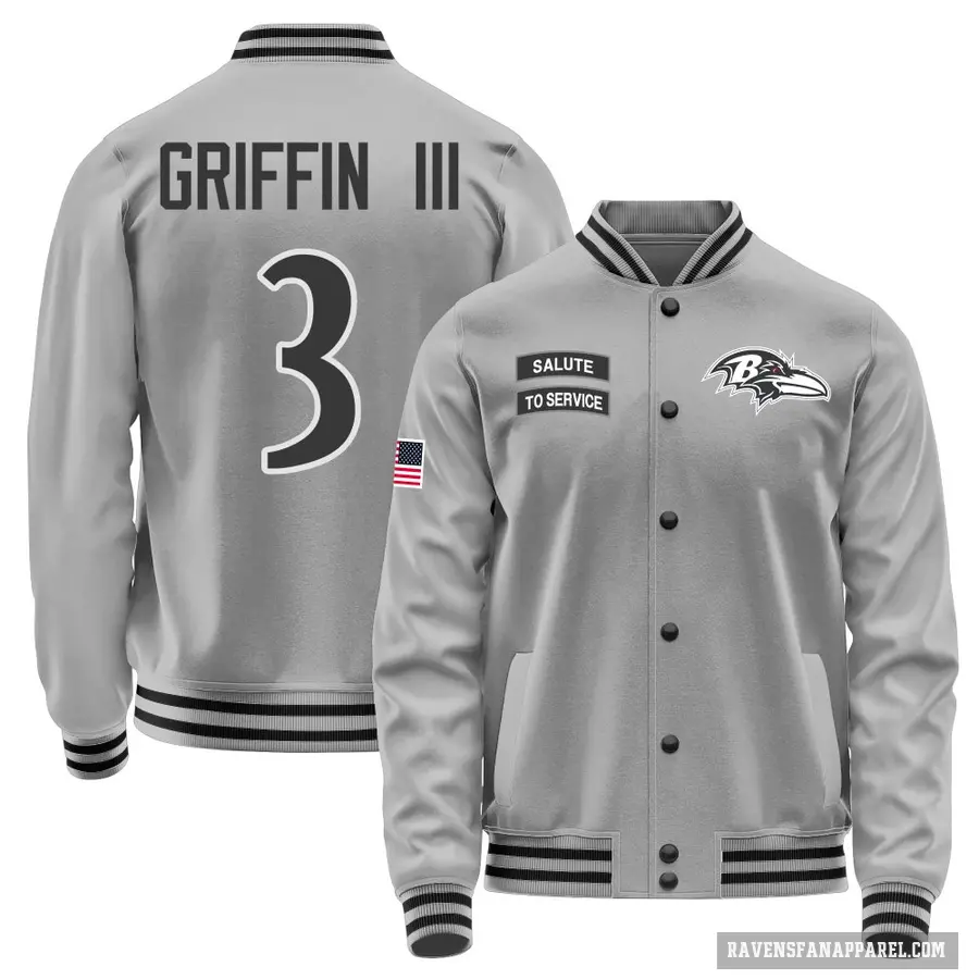 Men's ＃3 Robert Griffin III Baltimore Ravens Gray Salute to Service Performance Jacket