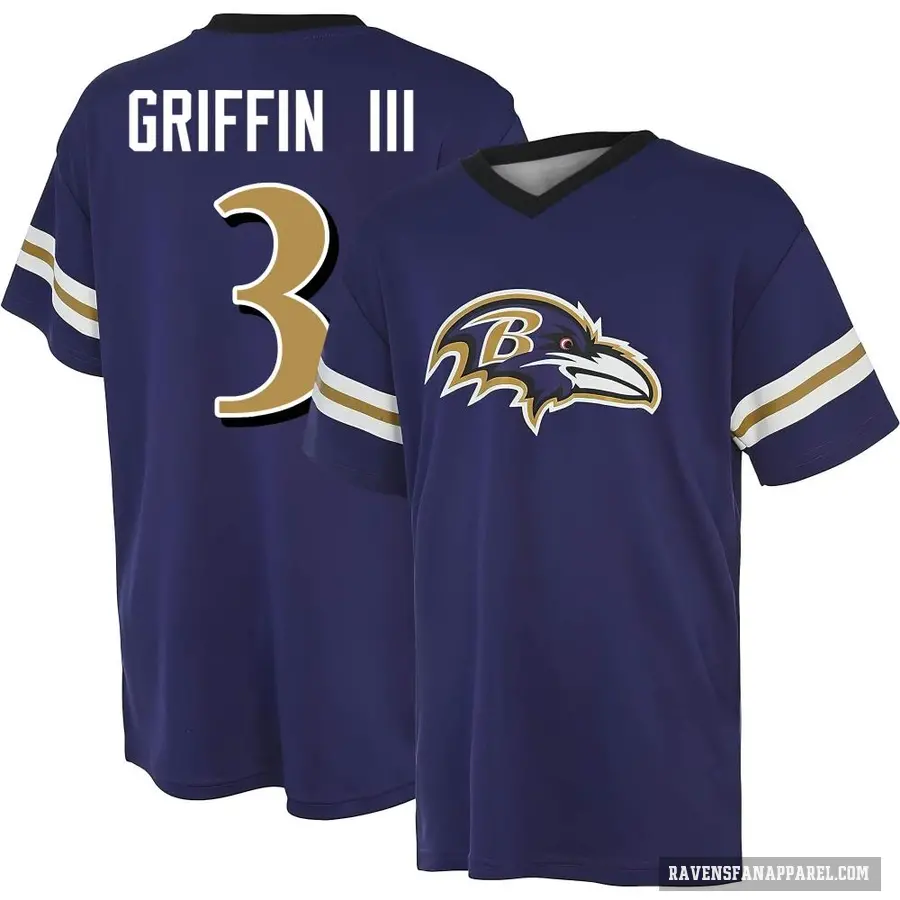 Men's ＃3 Robert Griffin III Baltimore Ravens Purple Game Day V-Neck T-Shirt