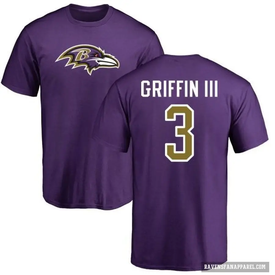 Men's ＃3 Robert Griffin III Baltimore Ravens Purple Logo T-Shirt