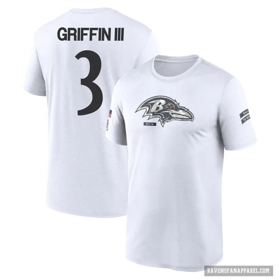 Men's ＃3 Robert Griffin III Baltimore Ravens White 2024 Salute to Service Performance T-Shirt