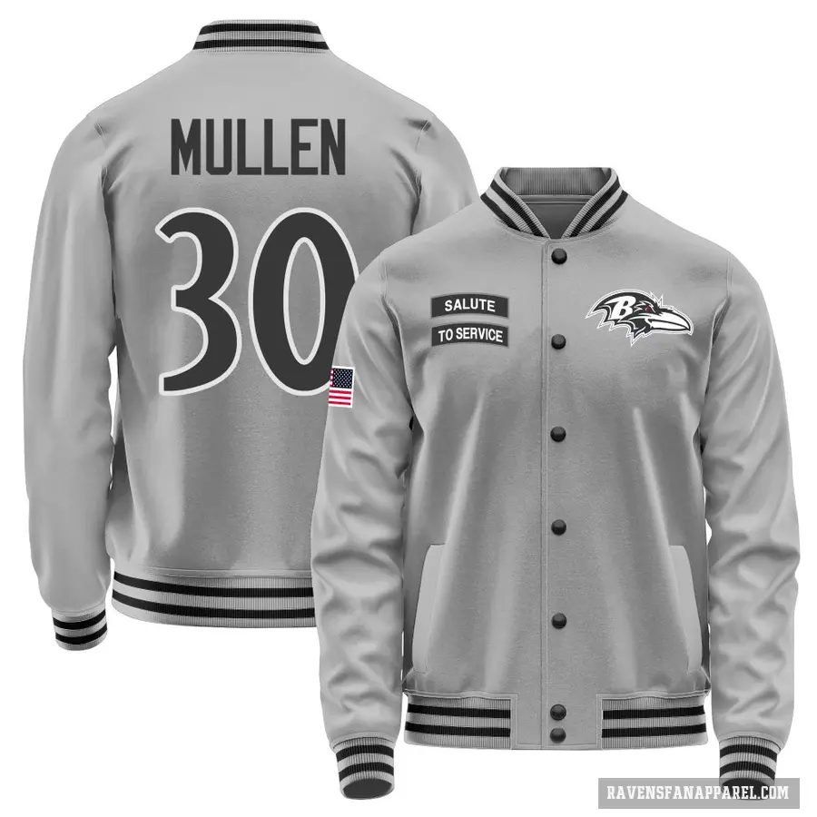 Men's ＃30 Trayvon Mullen Baltimore Ravens Gray Salute to Service Performance Jacket