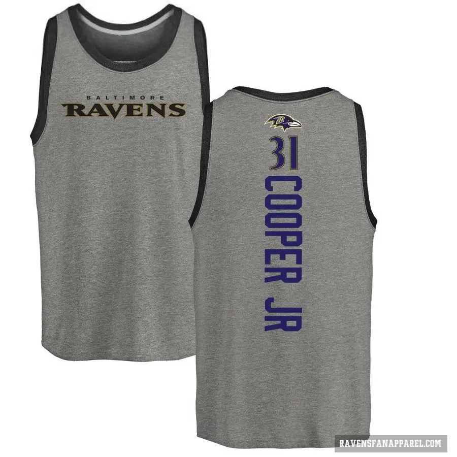 Men's ＃31 Bump Cooper Jr. Baltimore Ravens Ash Backer Tank Top