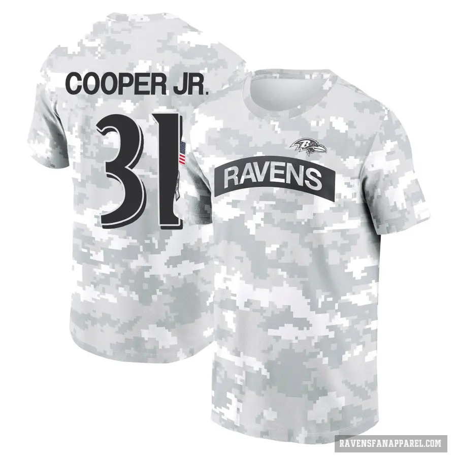 Men's ＃31 Bump Cooper Jr. Baltimore Ravens Camo Arctic 2024 Salute to Service Performance T-Shirt