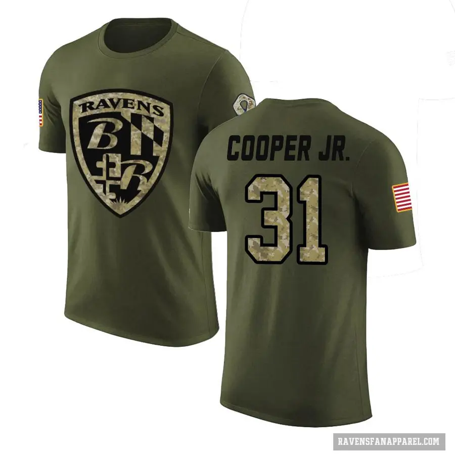 Men's ＃31 Bump Cooper Jr. Baltimore Ravens Olive Salute to Service T-Shirt