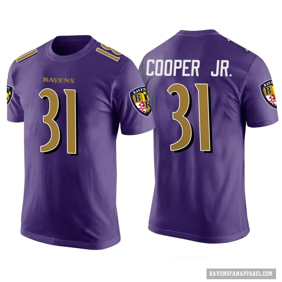 Men's ＃31 Bump Cooper Jr. Baltimore Ravens Purple Color Rush T-Shirt