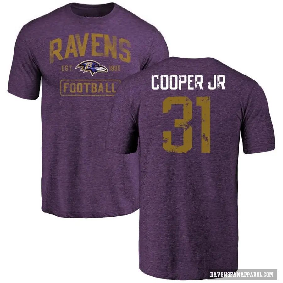 Men's ＃31 Bump Cooper Jr. Baltimore Ravens Purple Distressed T-Shirt