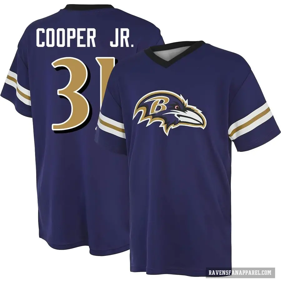 Men's ＃31 Bump Cooper Jr. Baltimore Ravens Purple Game Day V-Neck T-Shirt