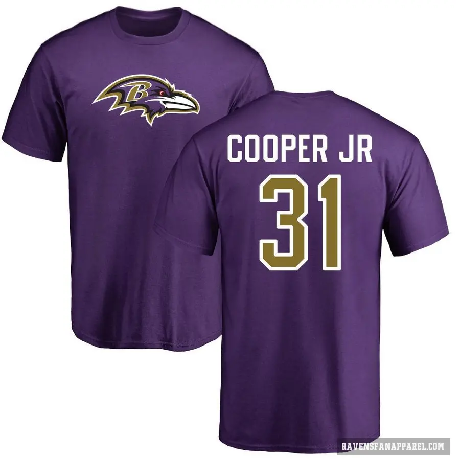 Men's ＃31 Bump Cooper Jr. Baltimore Ravens Purple Logo T-Shirt