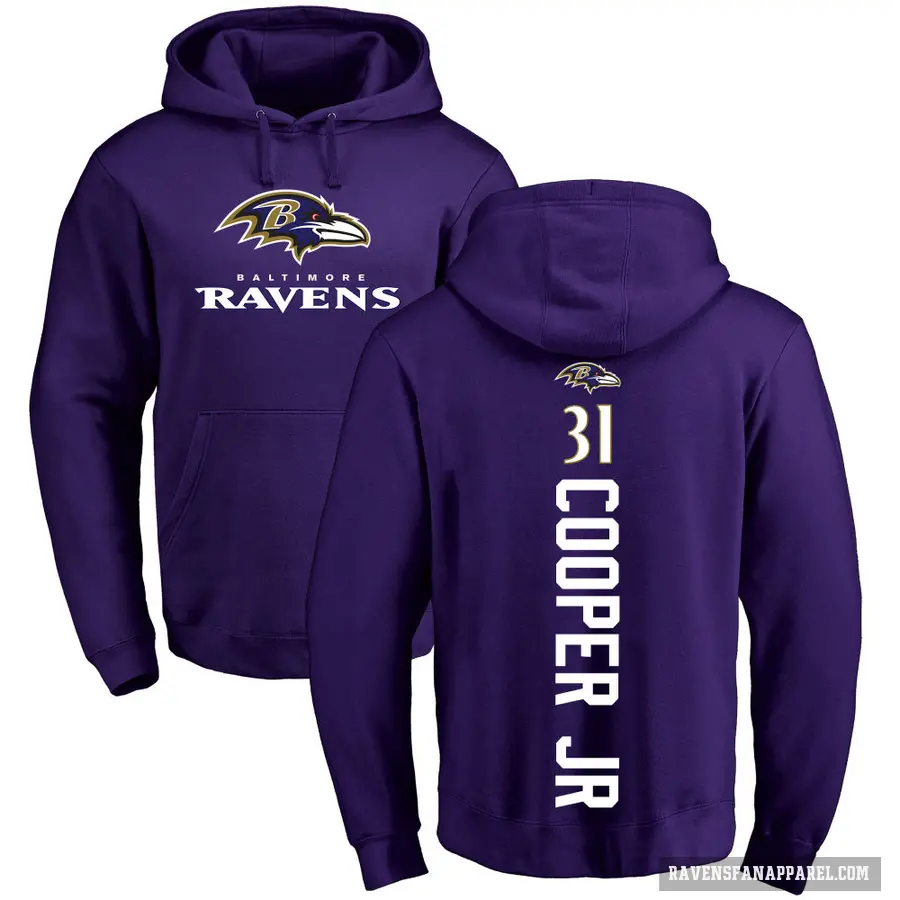 Men's ＃31 Bump Cooper Jr. Baltimore Ravens Purple Pro Line by Branded Backer Pullover Hoodie