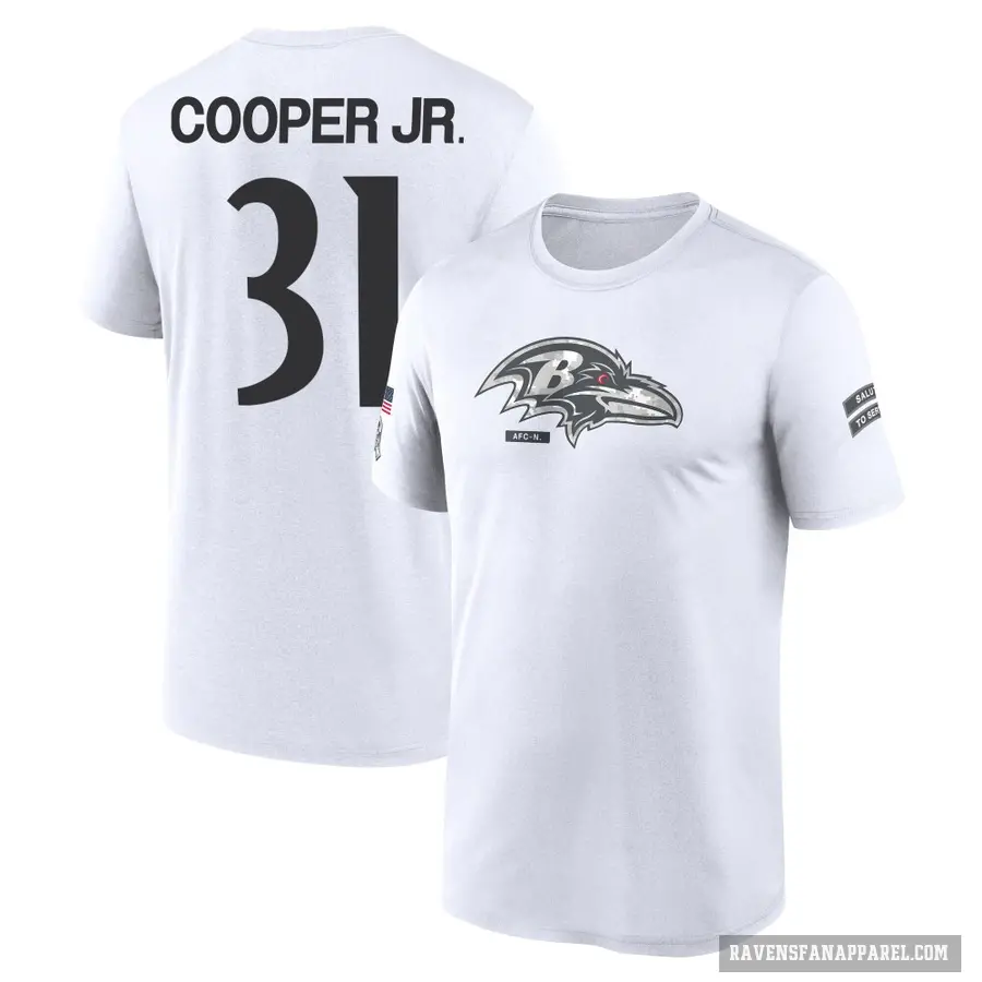 Men's ＃31 Bump Cooper Jr. Baltimore Ravens White 2024 Salute to Service Performance T-Shirt