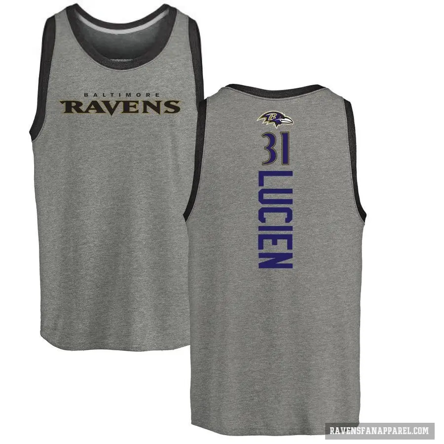 Men's ＃31 Jeremy Lucien Baltimore Ravens Ash Backer Tank Top