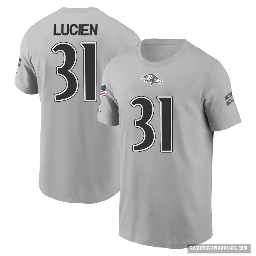 Men's ＃31 Jeremy Lucien Baltimore Ravens Gray 2024 Salute to Service T-Shirt