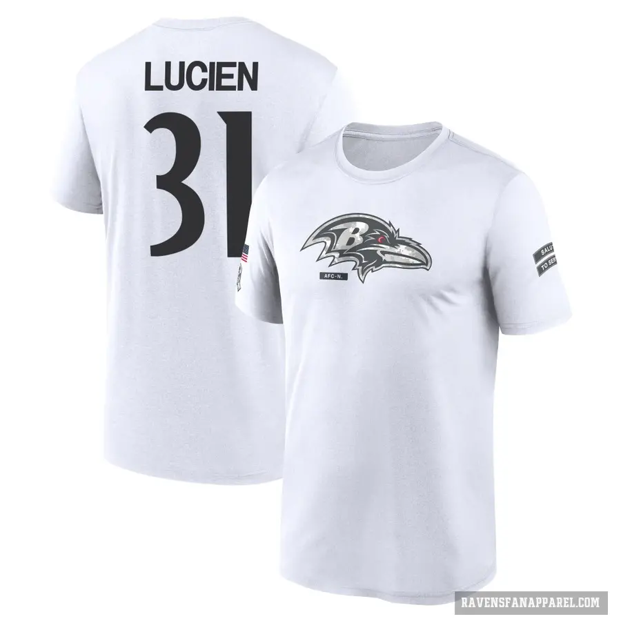 Men's ＃31 Jeremy Lucien Baltimore Ravens White 2024 Salute to Service Performance T-Shirt